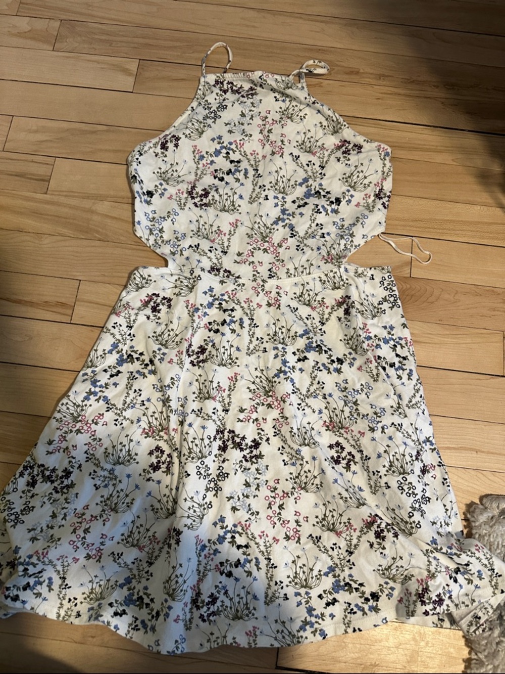 Cream Floral Halter Dress